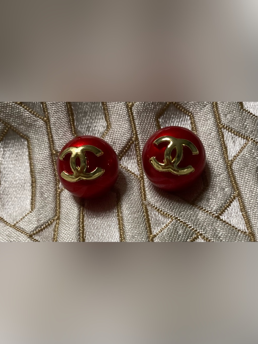 ChaneI Ruby Red Logo Round Earrings